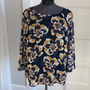 Cabi floral blouse top blue yellow gold